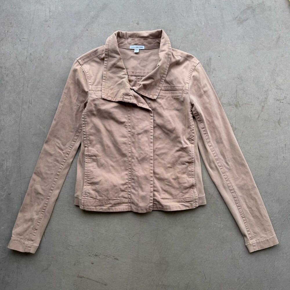 James Perse Jacket Womens 3 Khaki Beige Tan Skinny Utility Moto Coat Cropped Zip